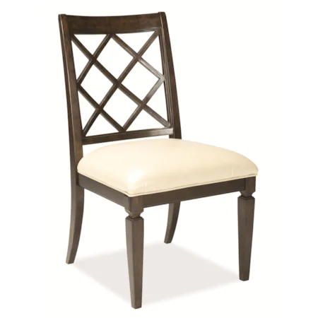 Lattice-Back Side Chair with Leather Upholstery