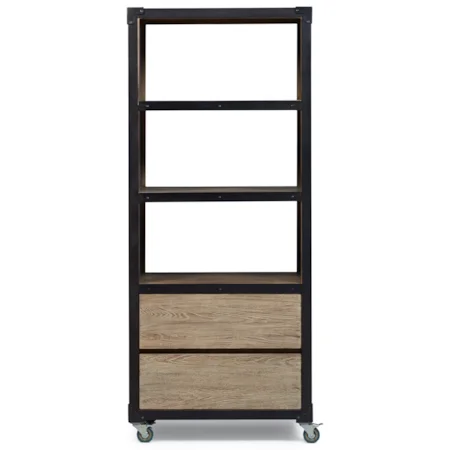 Metal/Elm Veneer Copperfield Bookcase with Casters
