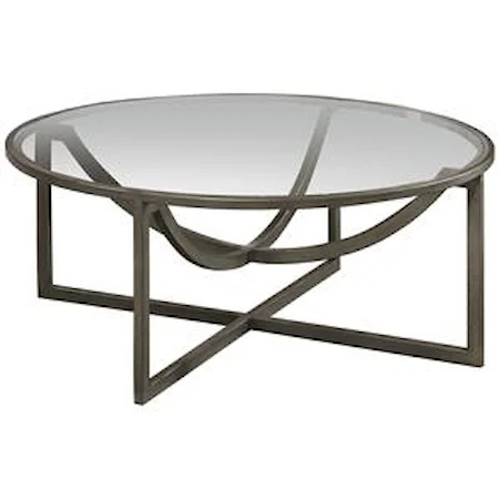 Contemporary Metal Williamsburg Round Cocktail Table with Round Glass Top