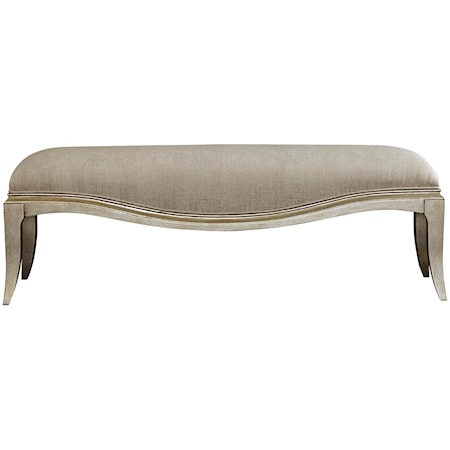 Upholstered Bed Bench with Saber Legs in Metallic Paint Finish