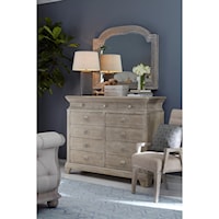 Relaxed Vintage 11 Drawer Dresser and Mirror Set with Distressed Finish