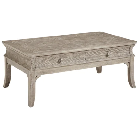 Relaxed Vintage Cocktail Table with 2 Drawers