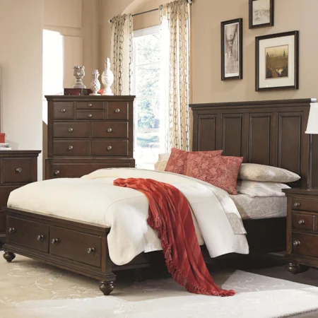 Transitional California King Panel Storage Bed w/ Step Molding