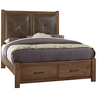Solid Wood Queen Leather Headboard Bed with Storage Footboard