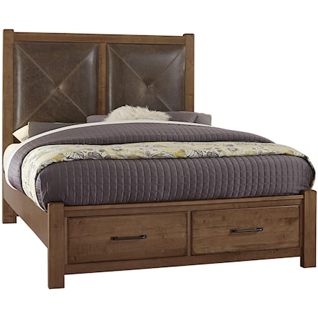 Queen Leather Bed with Storage Footboard