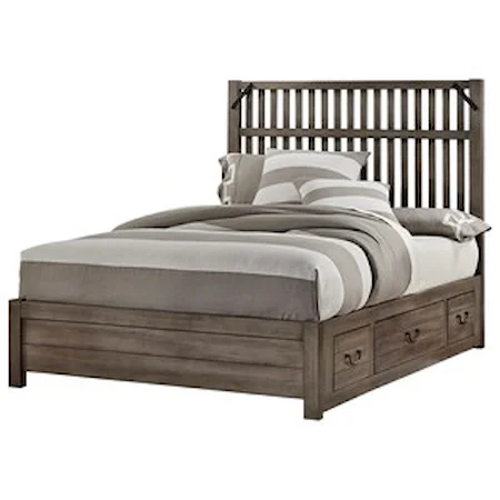 Rustic Queen Slat Bed with 3 Side Storage Drawers