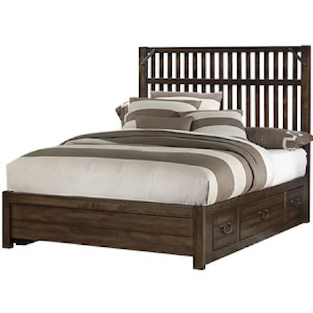 Rustic King Slat Bed with 3 Side Storage Drawers