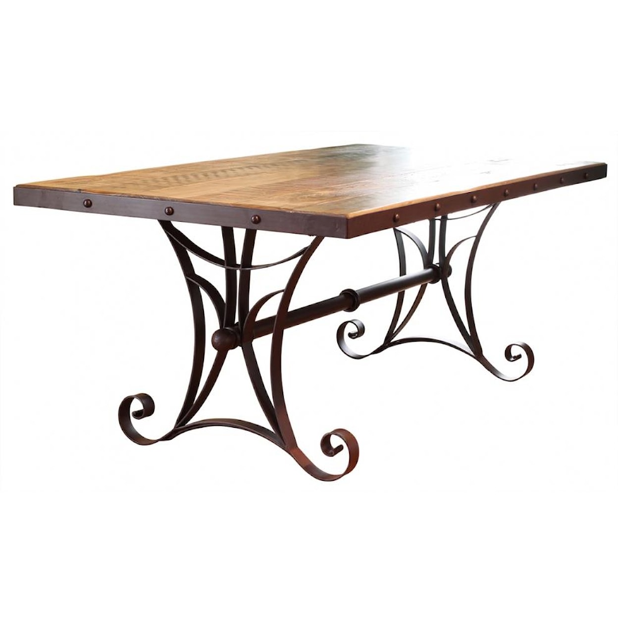 International Furniture Direct 900 Antique Dining Table with Metal Base
