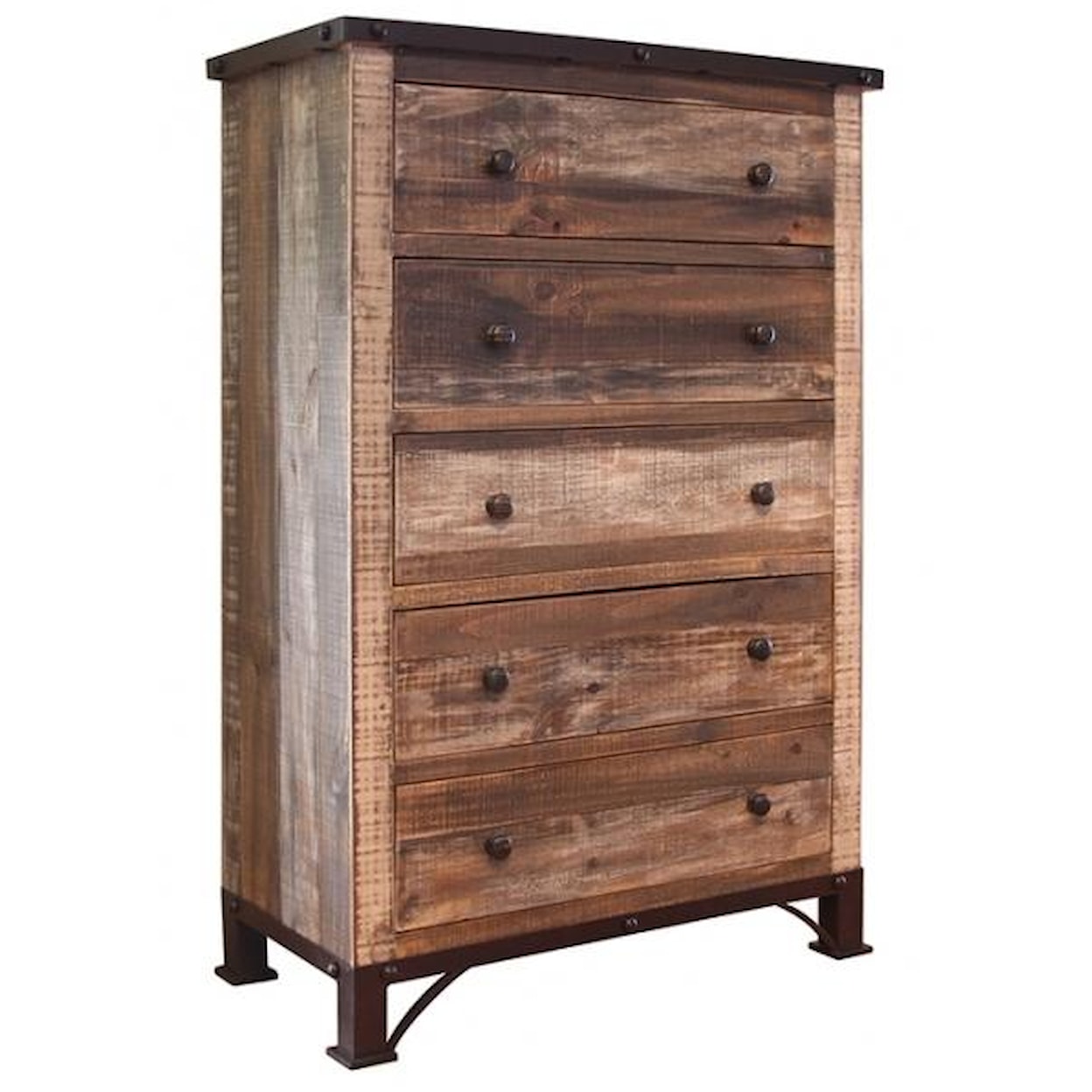 International Furniture Direct 900 Antique 5 Drawer Chest