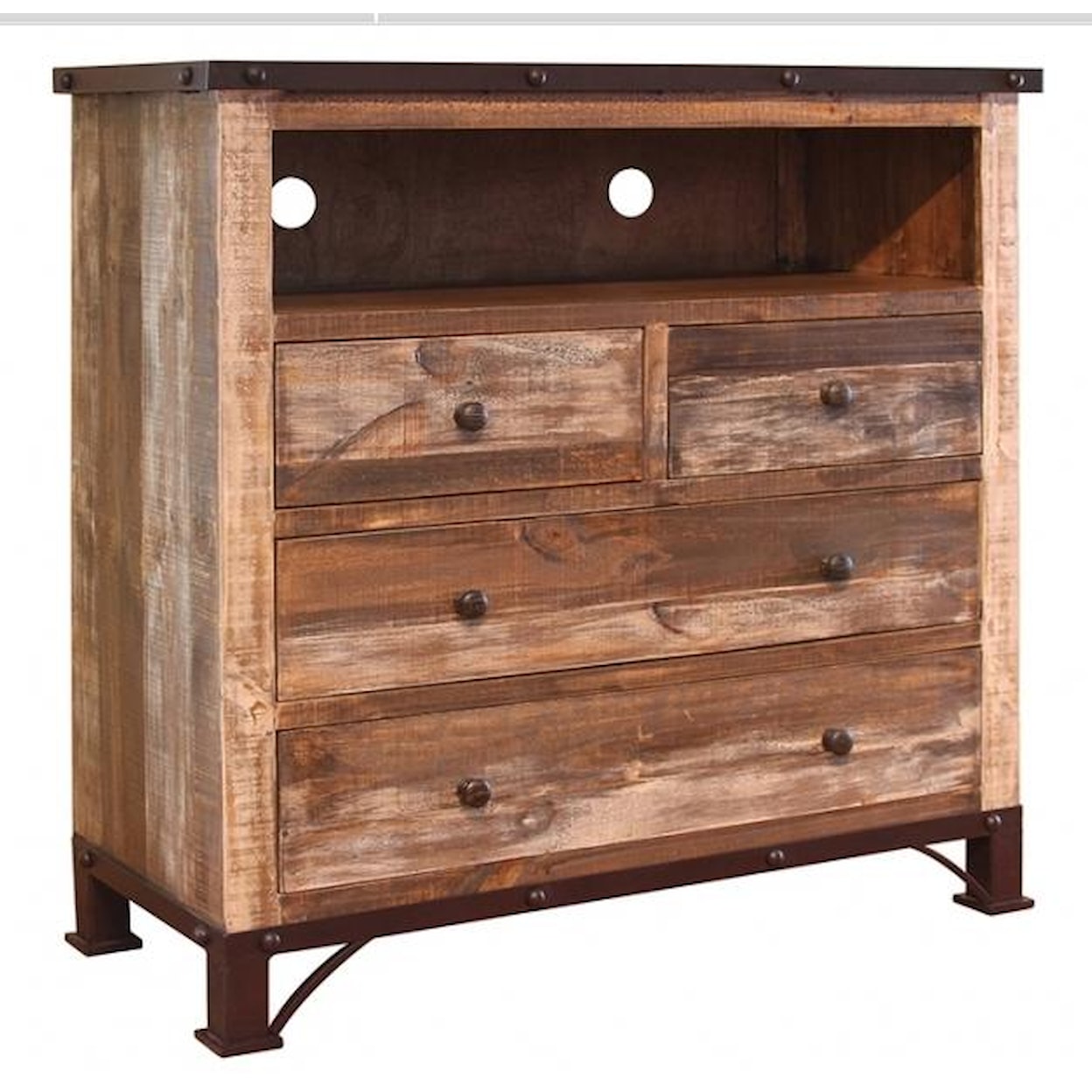 International Furniture Direct 900 Antique 4 Drawer Media Chest