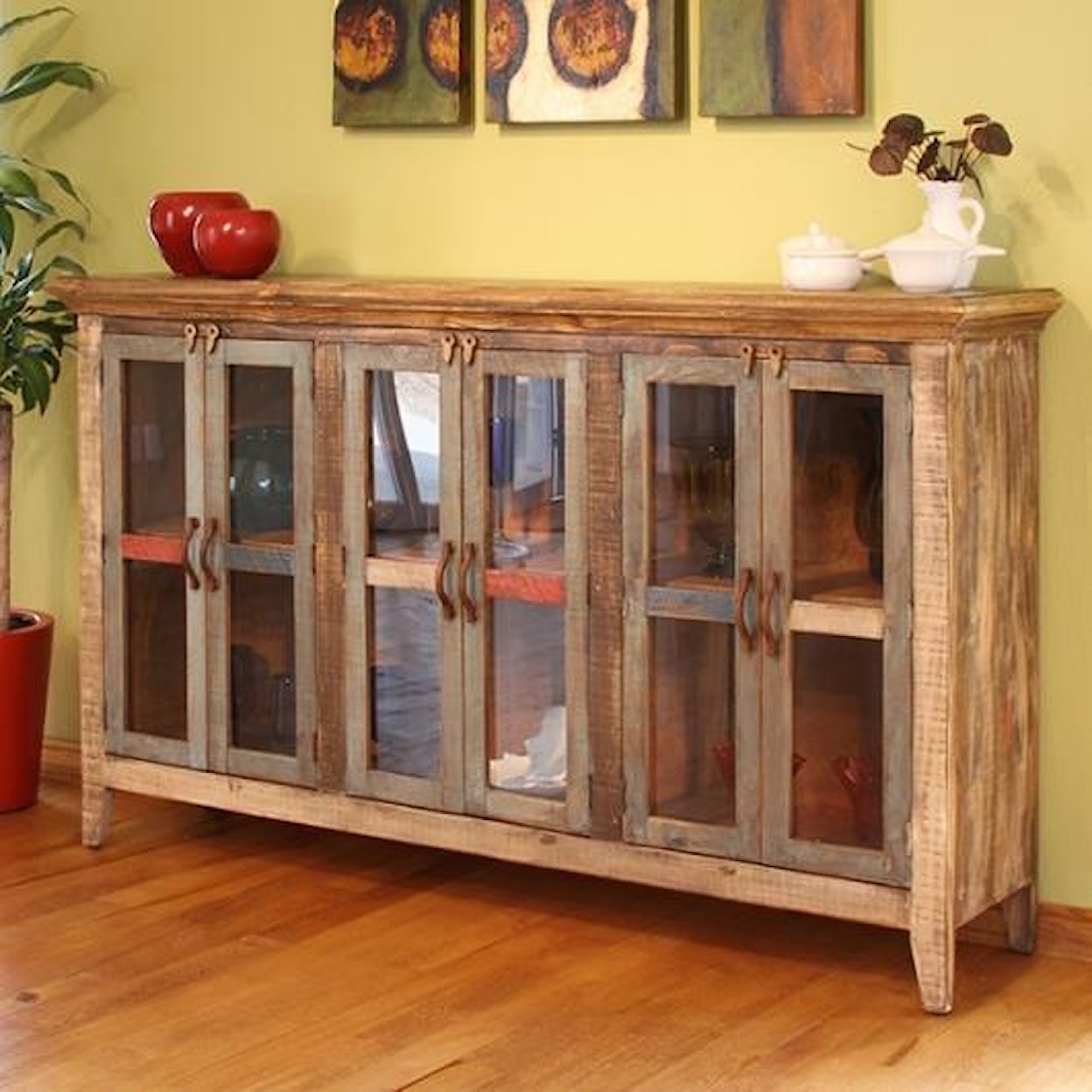 International Furniture Direct 900 Antique Console with 6 Doors