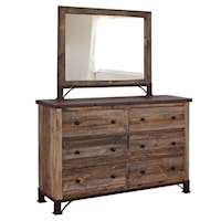 Rustic 6 Drawer Dresser and Mirror