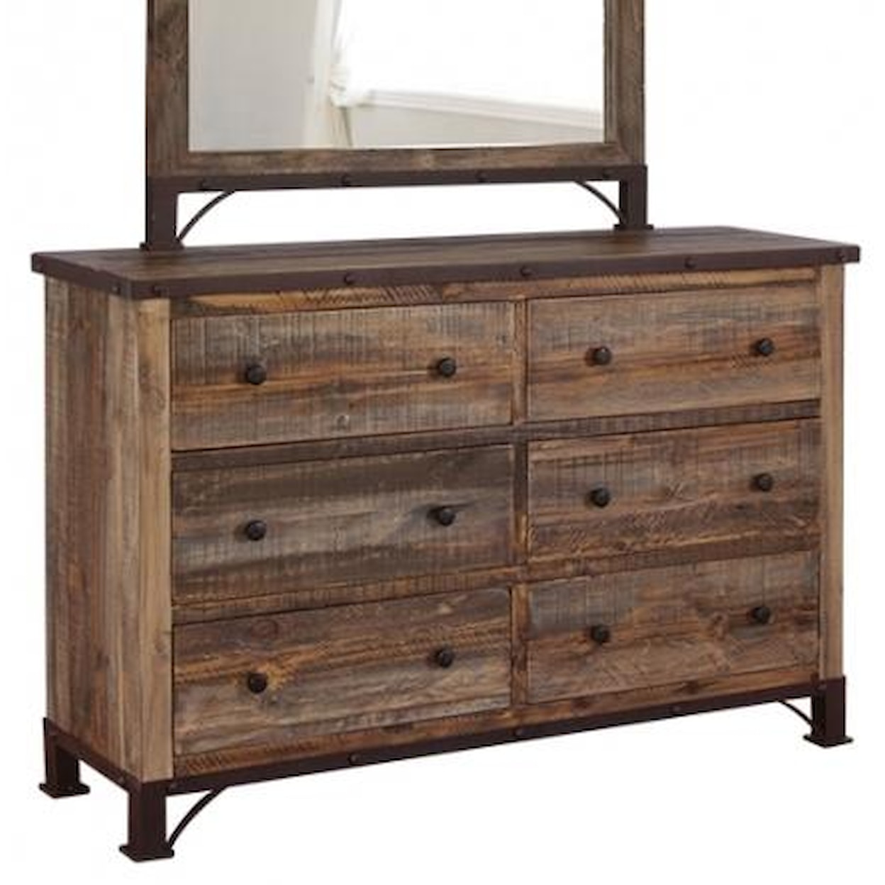 International Furniture Direct 900 Antique 6 Drawer Dresser