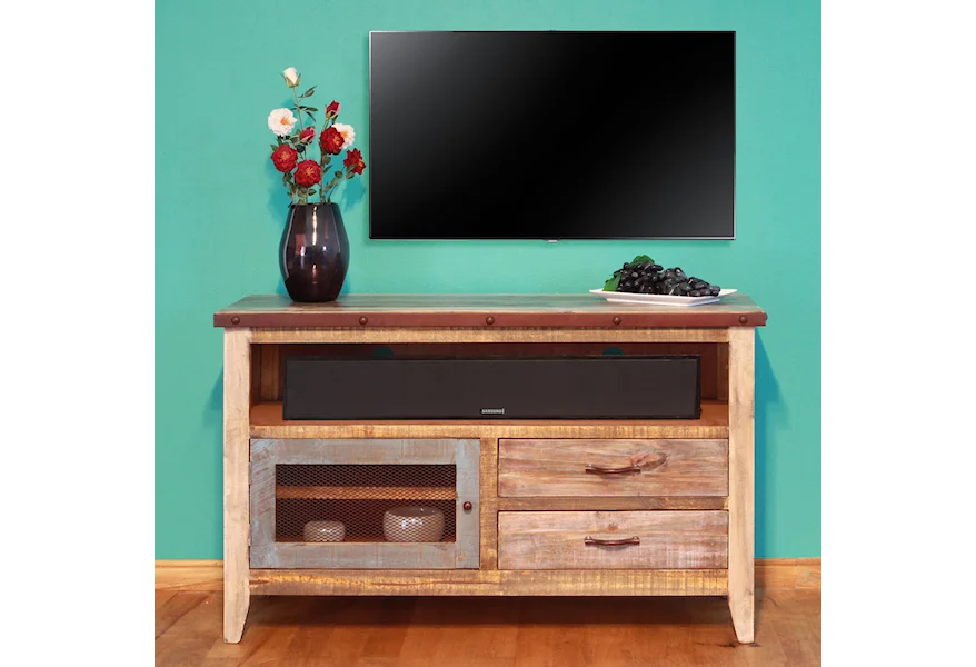 900 Antique Solid Pine 52" TV Stand by International Furniture Direct at Goffena Furniture & Mattress Center