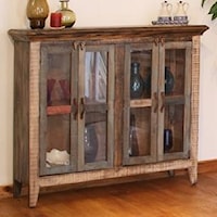Casual Rustic Multicolor Console with 4 Glass Doors