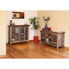 International Furniture Direct 900 Antique Multicolor Console with 4 Glass Doors