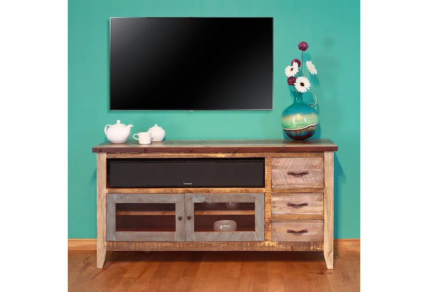 900 Antique Solid Pine 62" TV Stand by International Furniture Direct at Pedigo Furniture