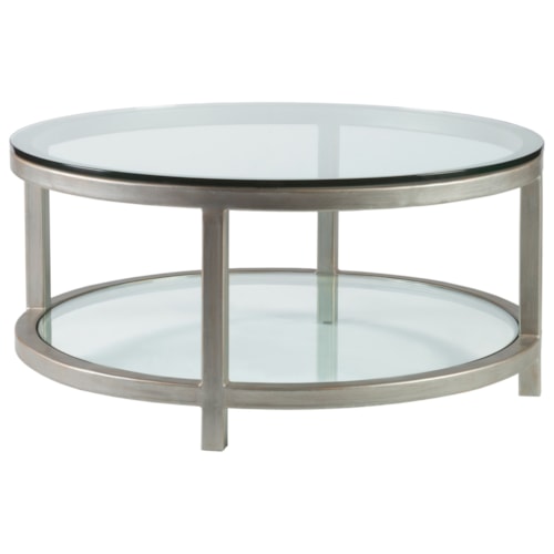 Per Se Round Cocktail Table with Glass Top and One Shelf