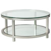 Per Se Round Cocktail Table with Glass Top and One Shelf