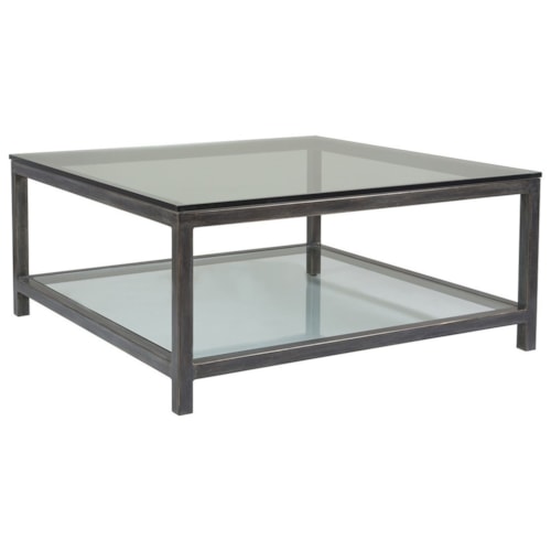Per Se Square Cocktail with Glass Top and One Shelf