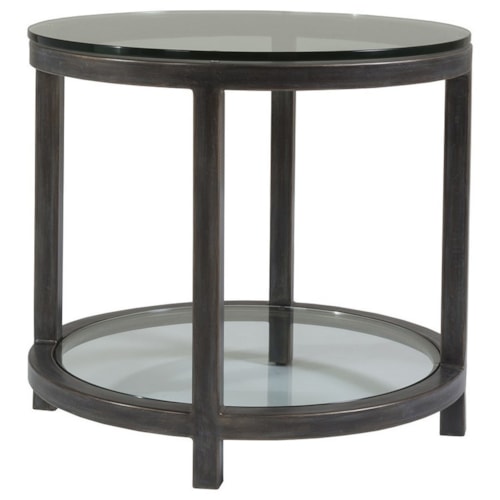 Per Se Round End Table with Glass Top and One Shelf