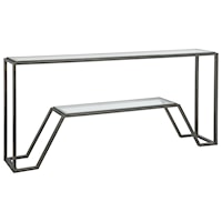 Byron Contemporary Metal Console Table with Glass Top