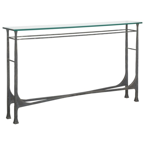 Bruno  Transitional Metal Console Table with Glass Top