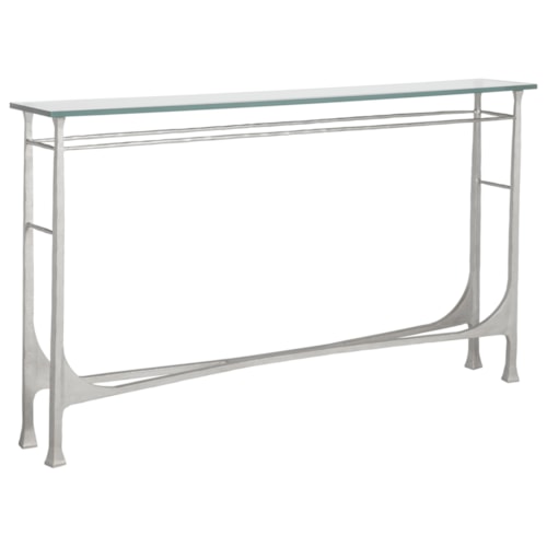 Bruno  Transitional Metal Console Table with Glass Top
