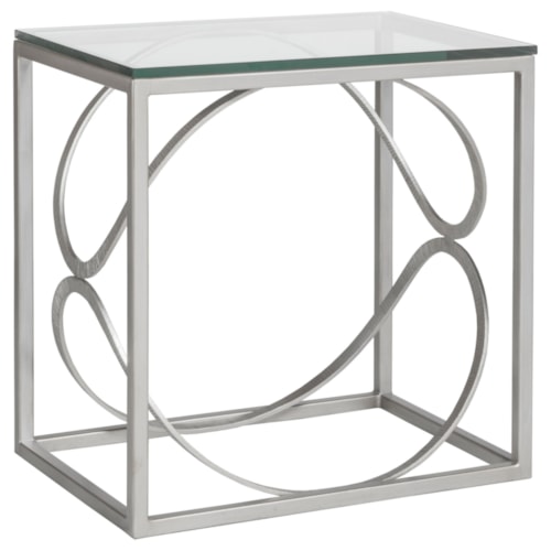 Ellipse Contemporary Rectangular End Table with Glass Top