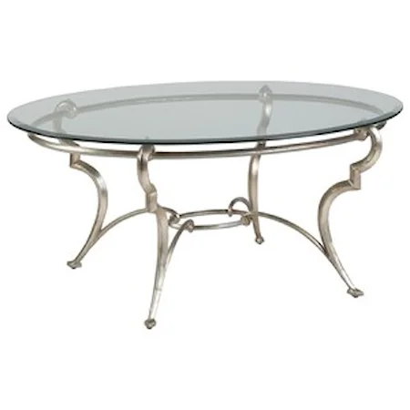 Transitional Oval Cocktail Table with Glass Top