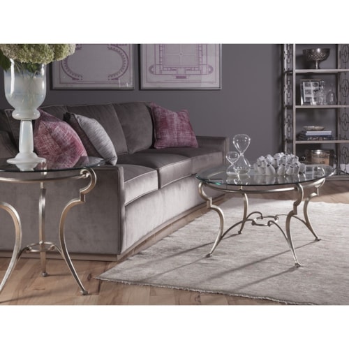 Transitional Round End Table with Glass Top