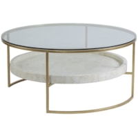 Transitional Round 41 Inch Cocktail Table with Glass Top