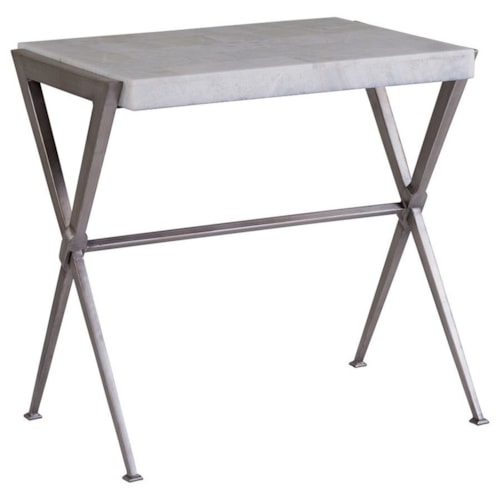Transitional Rectangular End Table with White Onyx Top
