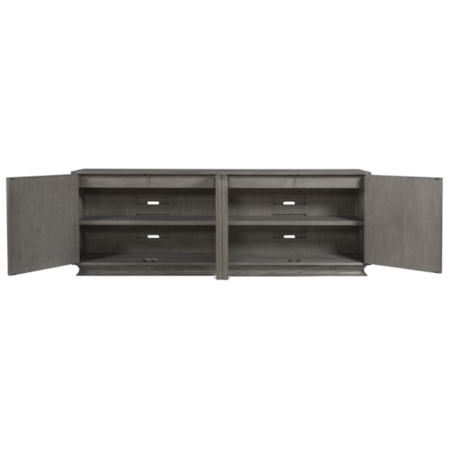 Mid Century Modern 99 Inch Extra Long Media Console with Hidden Drawers and Wire Management
