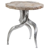 Peck Spot Table with Cast Antler Base and Petrified Wood Veneers
