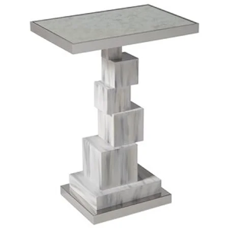 Contemporary Stacked Chairside Table with Rectangular Antique Mirror Top