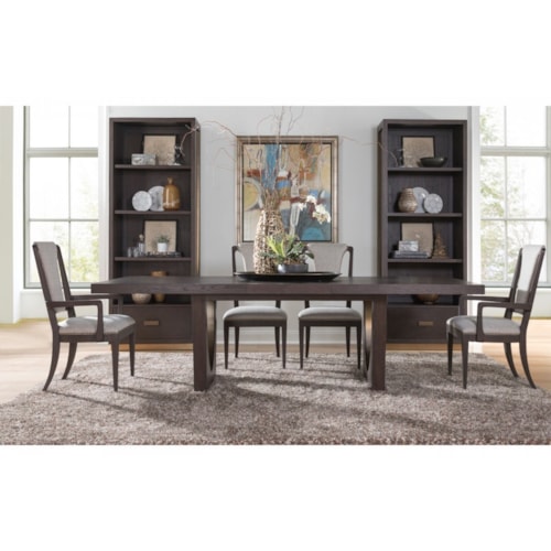Rectangular Wood Dining Table with Antique Brass Accents