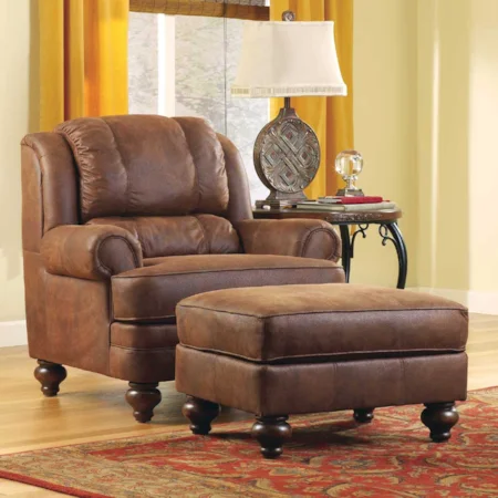 Leather Upholstered Chair & Ottoman