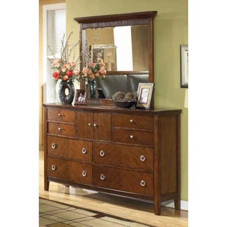 Contemporary Dresser and Mirror with Ten Drawers