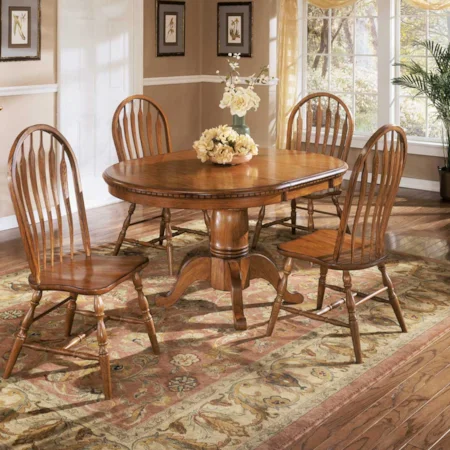 Pedestal Table Set With 4 Bent Arrowback Side Chairs