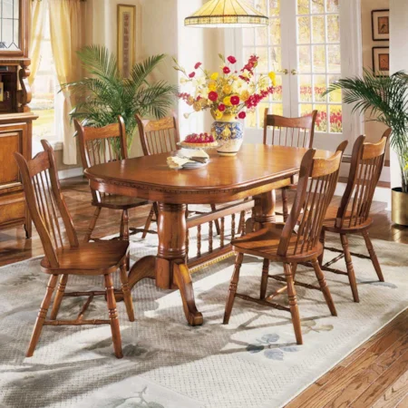 Pedestal Table Set with 6 Mule Ear Side Chairs