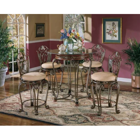 Pub Table With Glass Top and Four 30" Stools