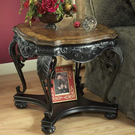 Square End Table With Wooden Top And Metal Legs