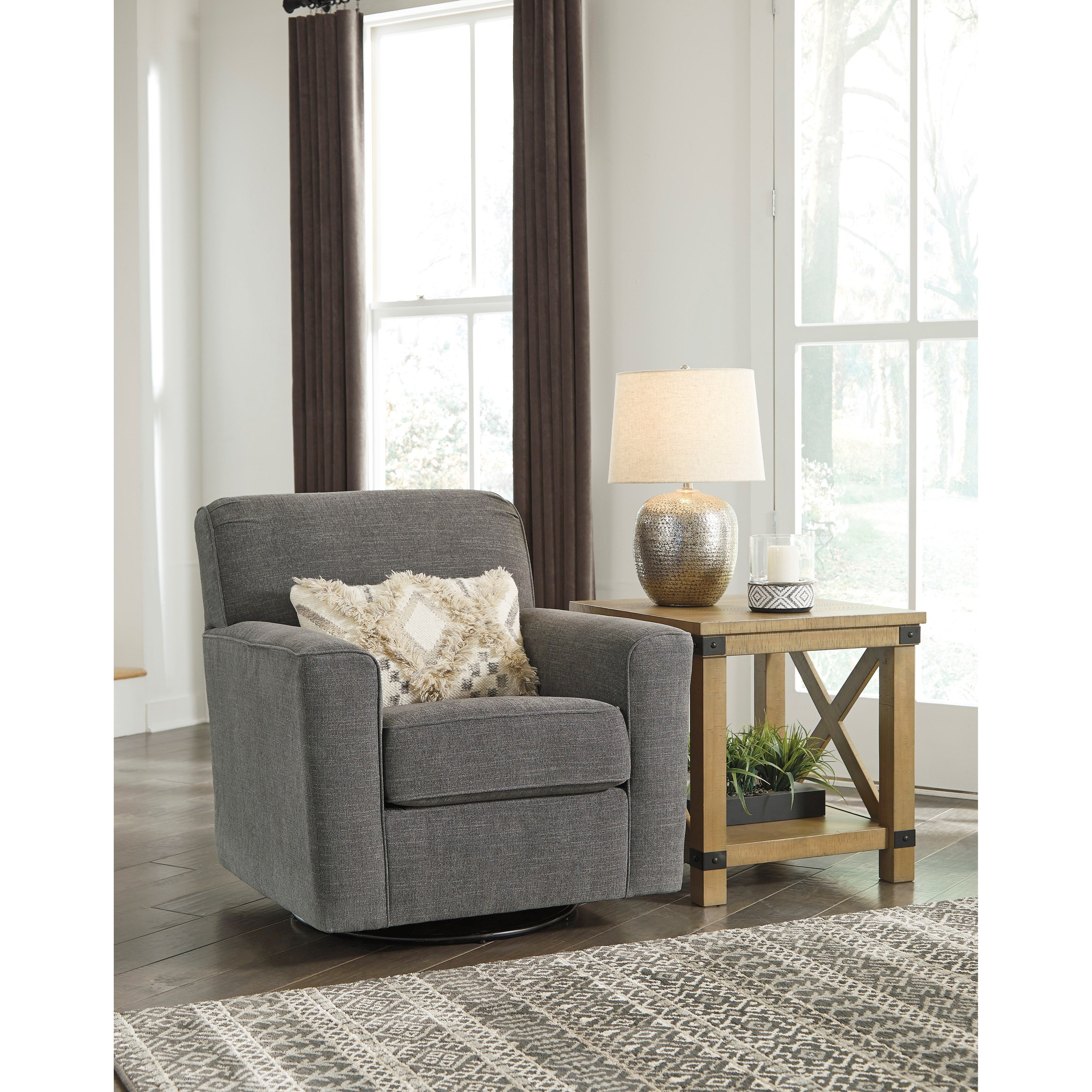 Ashley Furniture Alcona 9831042 Swivel Glider Accent Chair in Gray
