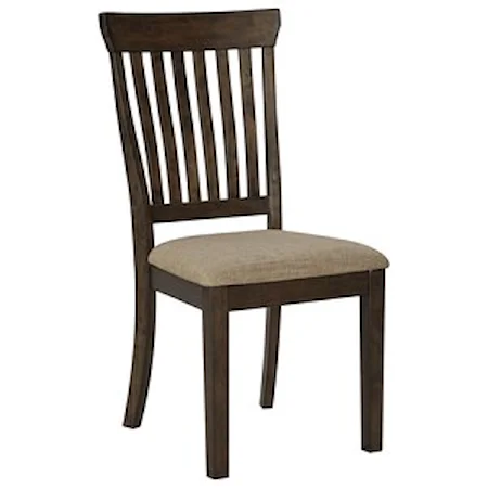 Casual Upholstered Side Chair with Slat Back