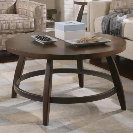 Round Cocktail Table with Metal Stretcher