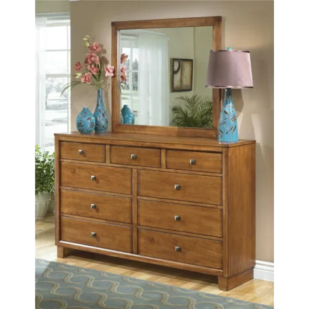 Nine Drawer Dresser and Beveled Edge Dresser Mirror
