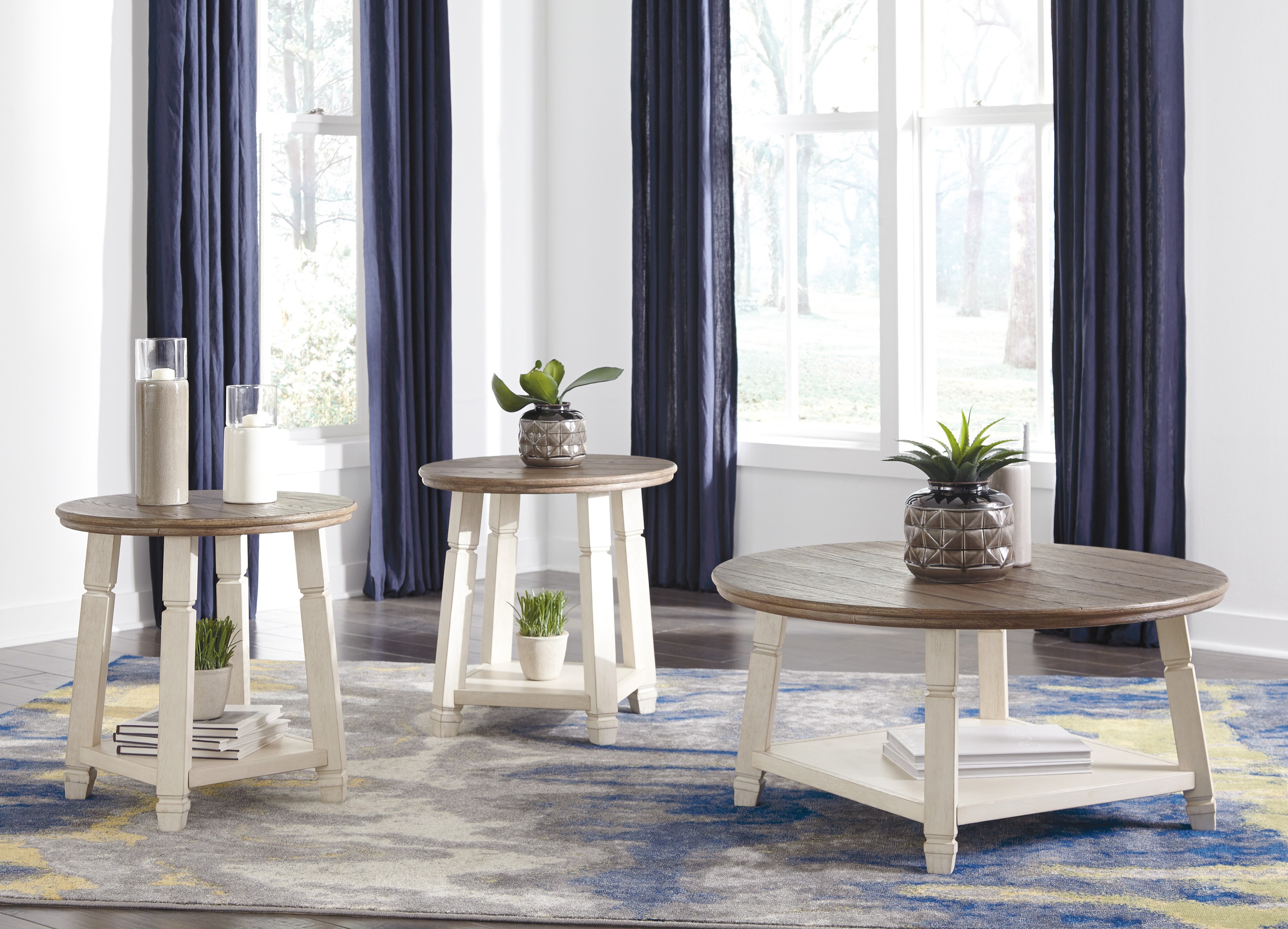 Ashley furniture round shop coffee table set