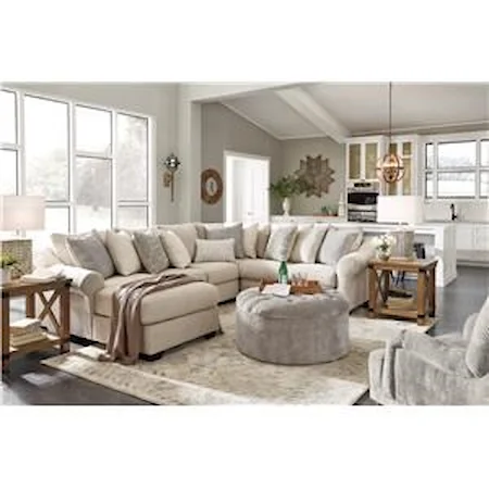 Linen 4 Piece Sectional Sofa with Chaise Set and Accent Ottoman