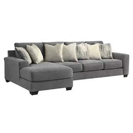 2 Piece Gray Sectional Chaise Sofa and Ottoman Set